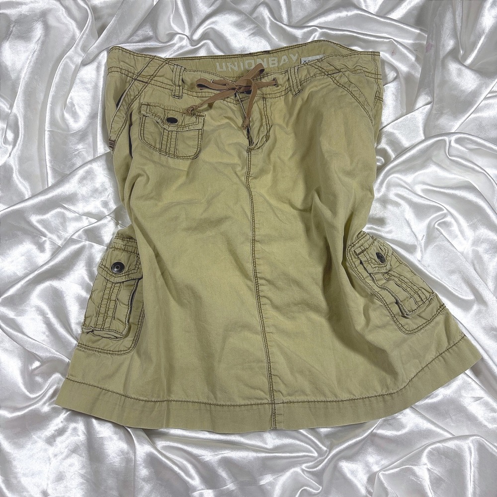 y2k Cargo Skirt Khaki Good Unionbay Mini Utility Pockets Contrast Stitch Sz 7